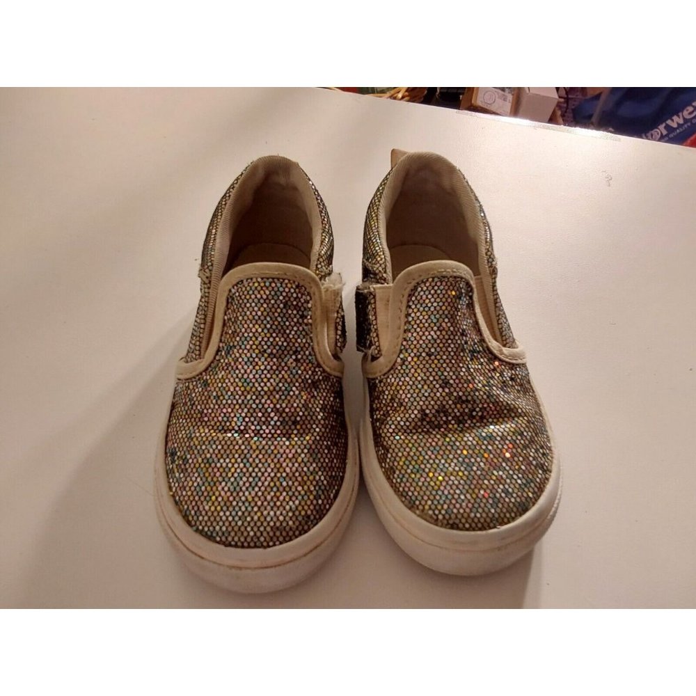 Girl’s VANS Glitter Slip On Shoes with Hook N Loop on Side Size 7.5 Youth